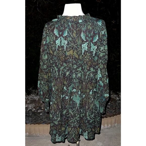 Ulla Johnson Maja Long Sleeve Chiffon In Rainforest MiniDress Size